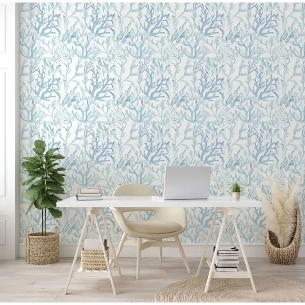 28 sq ft Coral Reef Removable Peel and Stick Wallpaper Aqua Blue